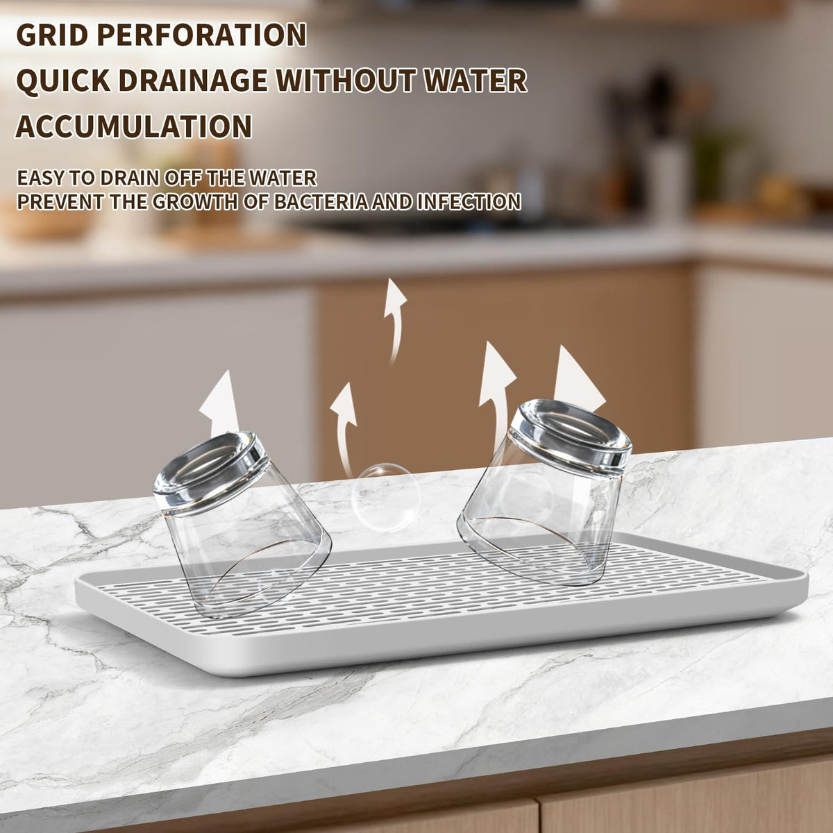 Plastics Drain Tray, Cup & Dish Drying Rack, Drain Board 2 Tier Non Slip Serving Tray with Drainboard Perfect for Sink, Coffee Table, Outdoor (15.4 x 10 x 0.98 in)