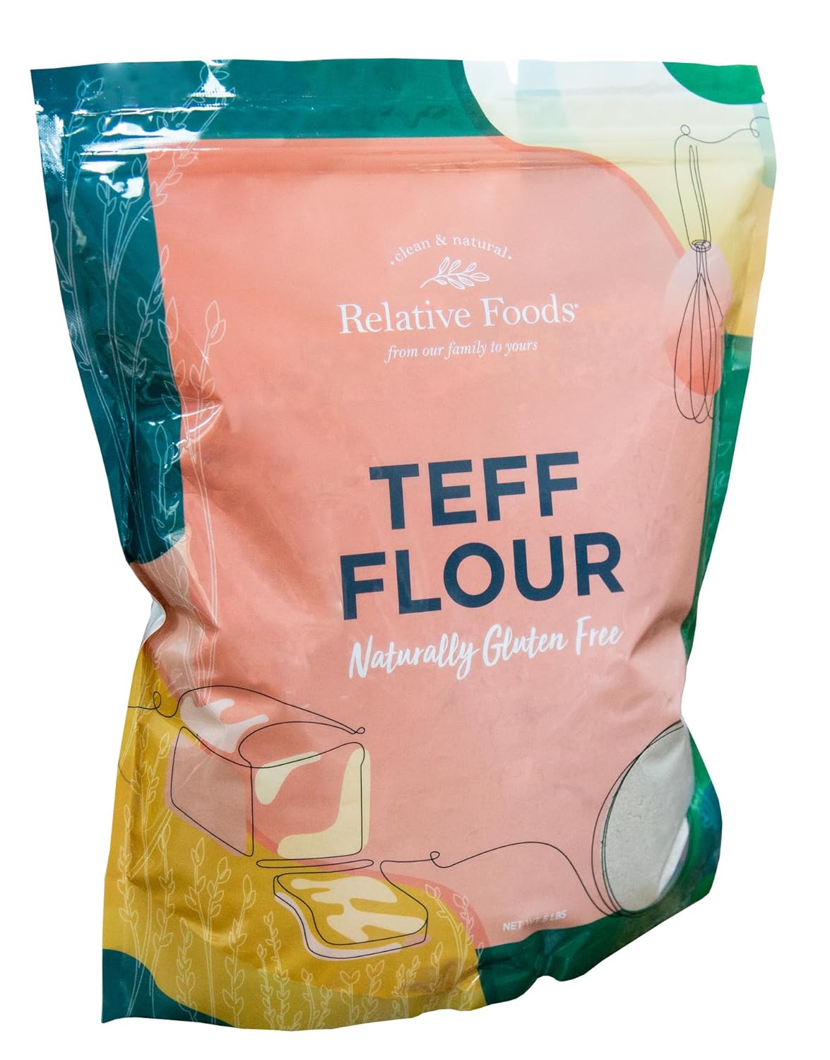 Relative Foods Teff Flour Ivory Brown – 5 lb | Naturally Gluten Free, Non-GMO, Vegan | USA Grown | Premium Ancient Grain Flour for Baking and Cooking