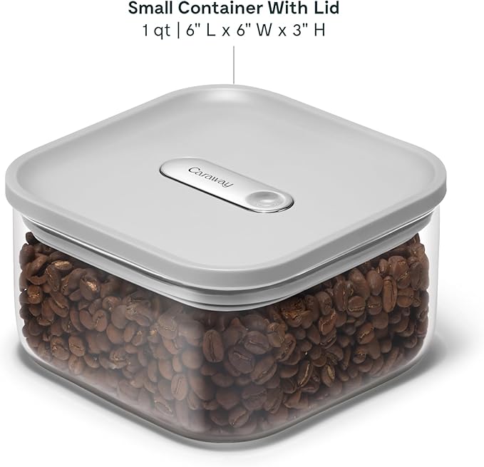 Caraway 1qt Glass Airtight Food Storage Container with Lid – Non-Toxic, BPA-Free Kitchen Storage Container – Stackable, Space-Saving Airtight Container for Dry Goods and More - Gray