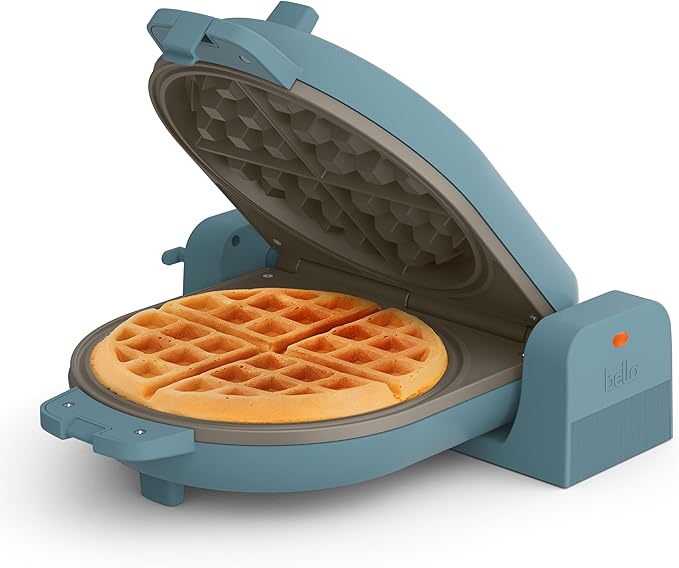 bella Flip-n-Store Waffle Maker, EverGood™ Ceramic Nonstick Coating, Fits-anywhere™ Kitchenware, Power Indicator Light & Touch Handle, 7” Wide & 1" Deep Plates, 1000 Watt, Surf