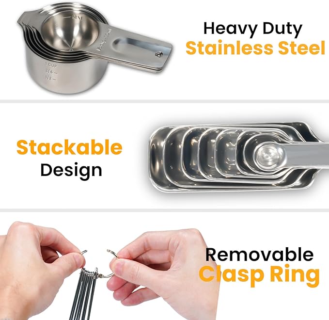 18PCS Measuring Cups and Spoons Set, Includes 7 Stainless Steel Nesting Cups, 6 Rectangular & 5 Mini Measuring Spoons Fits Narrow Jars, Kitchen Gadgets for Cooking & Baking
