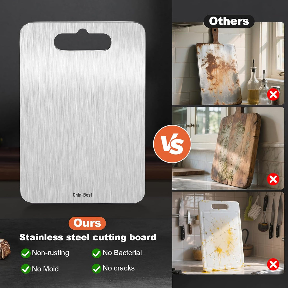 Titanium Cutting Boards For Kitchen, Double-Sided Food-Grade Kitchen Stainless Cutting Board, Non-Toxic & Non-Slip, Dishwasher Safe, Ideal For Indoor, Outdoor, Camping & Bbq Parties, L 15.4" * 11"