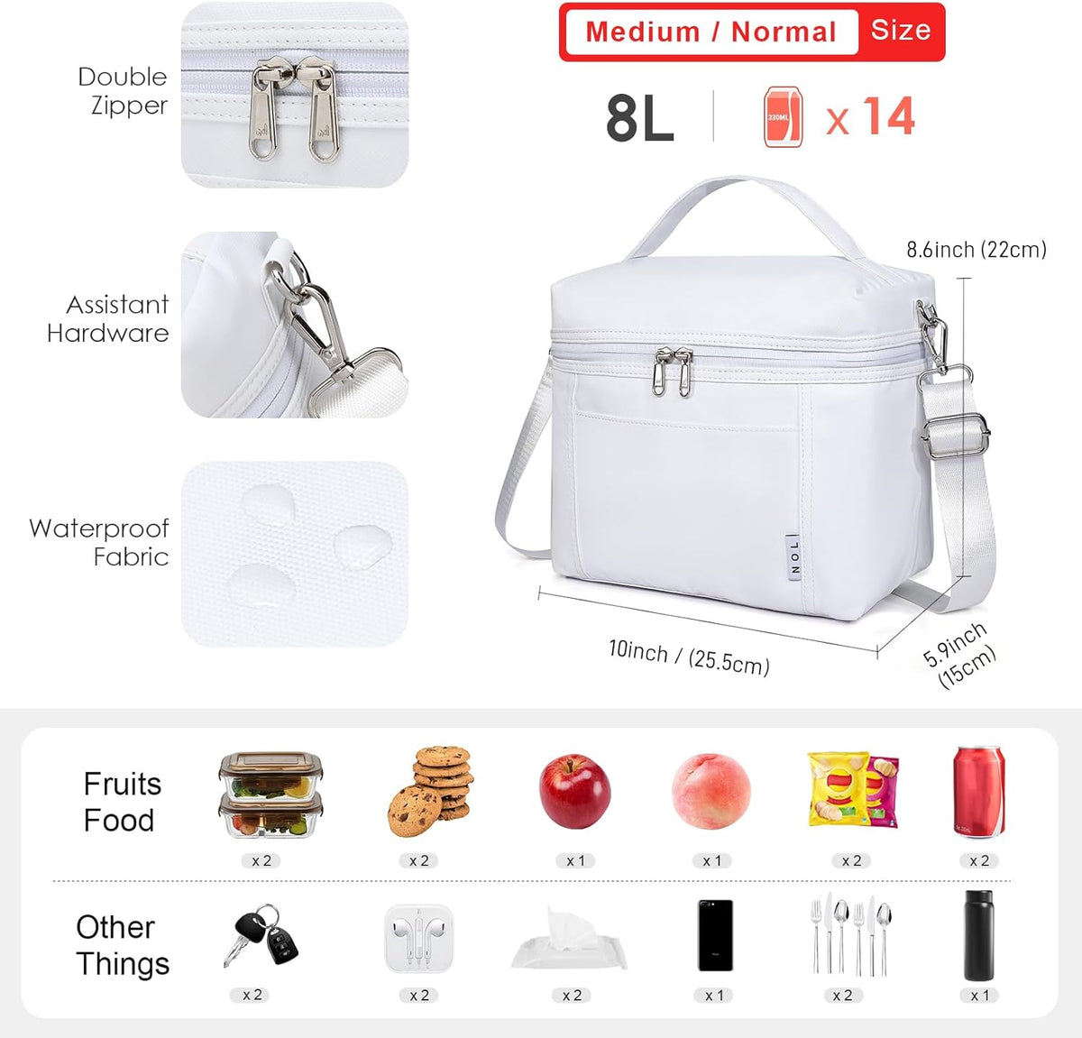 NOL Natural Organic Lifestyle Insulated Lunch Bags for Women Cooler Bag Lightweight Nylon Waterproof Lunch Box For Work