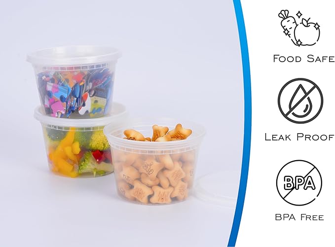 EDI [16 OZ, 25 Sets] Plastic Deli Food Storage Containers with Airtight Lids | Microwave-, Freezer-, Dishwasher-Safe | BPA Free | Heavy-Duty | Meal Prep | Leakproof | Recyclable