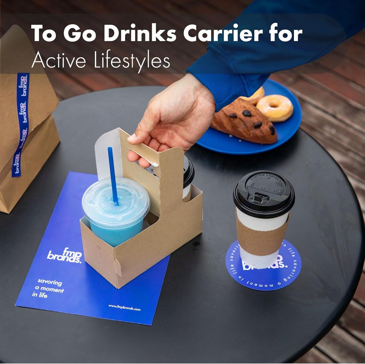 FMP Brands 2 Cup Disposable Drink Carrier with Handle, 200 Pack Kraft Paperboard Handled Drink Carriers 12-30 oz to Go Coffee Cup Holder, Cup Carrier for Cold Hot Drinks, Takeout, Cafe