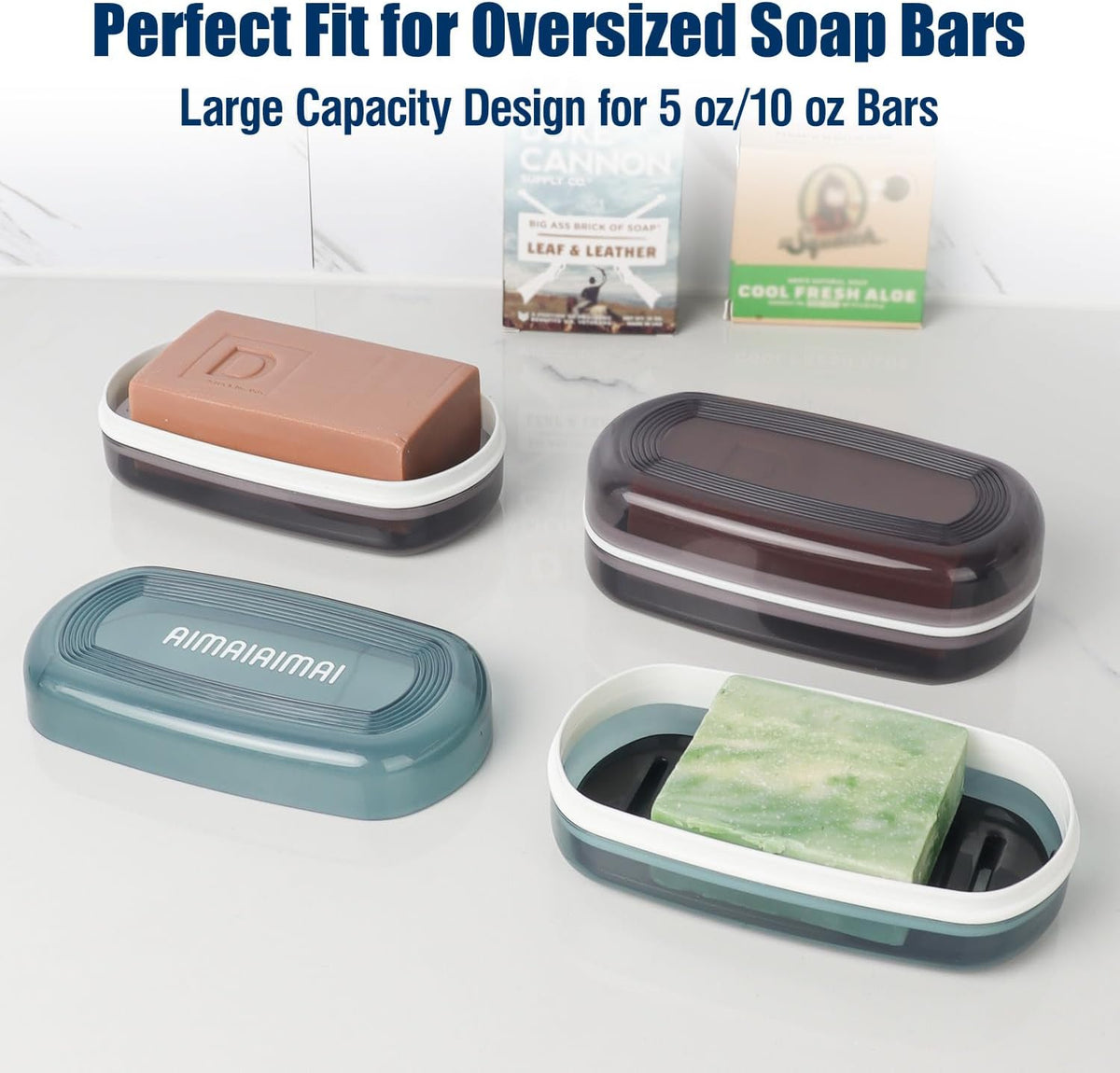 Shampoo Bar Holder Travel Case for Two Bars – Compatible with Kitsch Solid Shampoo & Conditioner Bars, Large Soap Container for Bathroom or Travel (Blue Style A-Large)