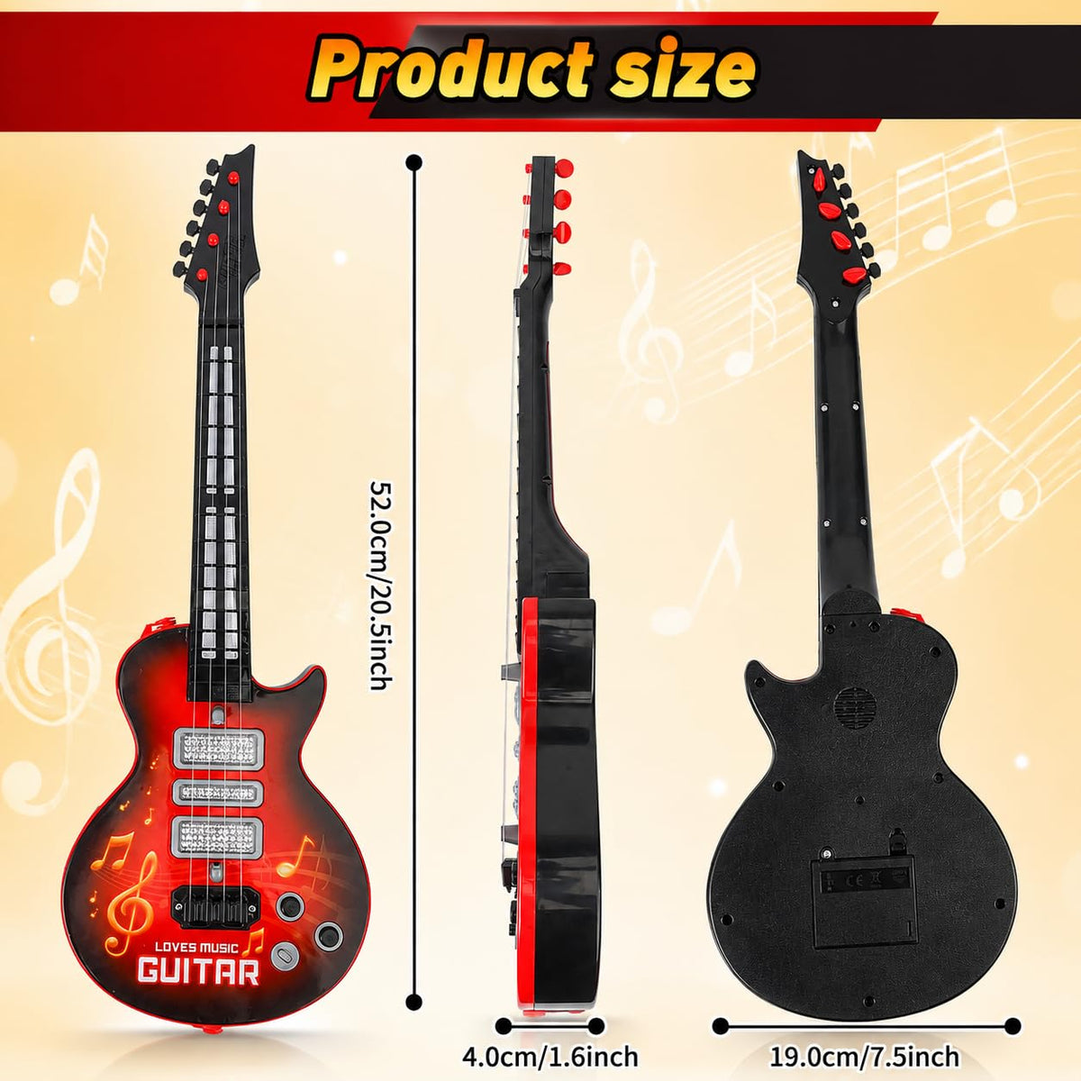 Kids Electric Guitar Toy for Ages 3-5 21 Inch Light Up Guitar with 4 Strings Infrared Sensor & Strap Musical Gift for Boys Girls (Red)