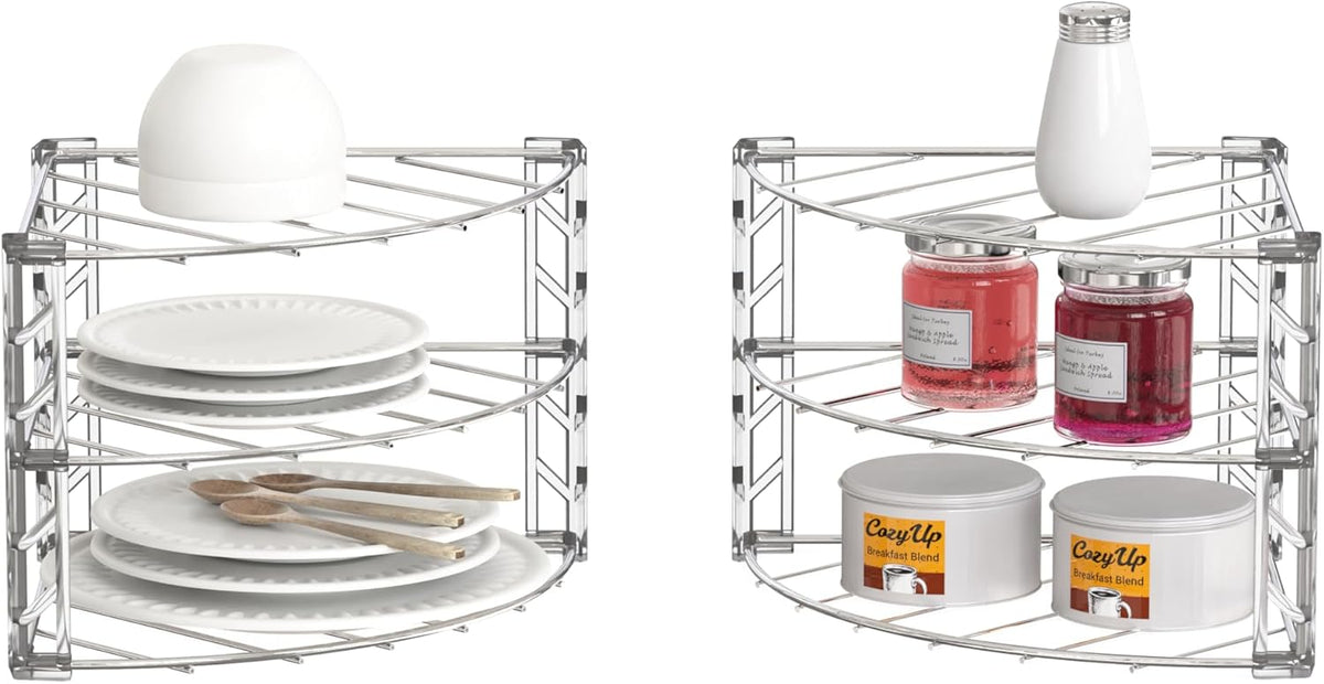 Deco Brothers 3-Tier Counter and Cabinet Corner Shelf Organizer, 2 Pack, Chrome