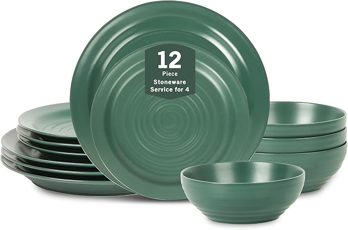 Stone Lain Orbit 12-Piece Dinnerware Set Stoneware, Green