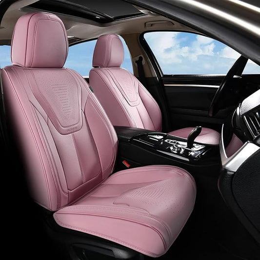 FLORICH Front Car Seat Covers, Luxury Waterproof Faux Leather Seat Covers Cushion, Breathable Car Seat Cover Protectors Universal Fit for Most 5 Seats Vehicles - Pink