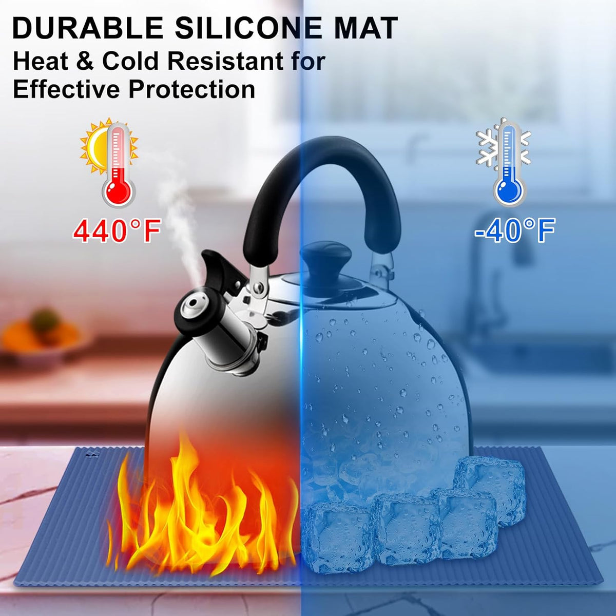 2 Pack 7'' x 7'' Trivets for Hot Dishes, Hot Pads for Kitchen, Silicone Trivets for Hot Pots and Pans, Hot Plates to Protect Table, Heat Resistant Silicone Trivet Grey (Blue, 7"x7")
