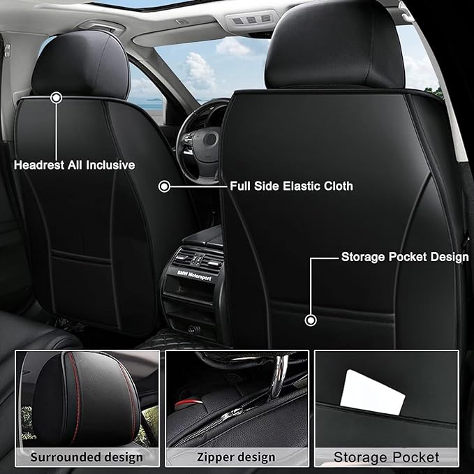AOMSAZTO Car Seat Covers Full Set Custom Fit for Subaru Legacy 1995-2024 2025 2026 Leather Car Seat Cover Seat Cushion Protector Airbag Compatible Waterproof Black