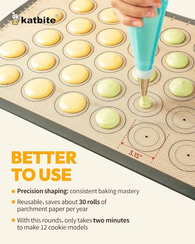 Silicone Baking Mat Set of 5, Katbite Food Grade Non-stick Reusable Cookie Sheet Bakeware Mats for Making Macaron, Cookie, Pizza, Pastry