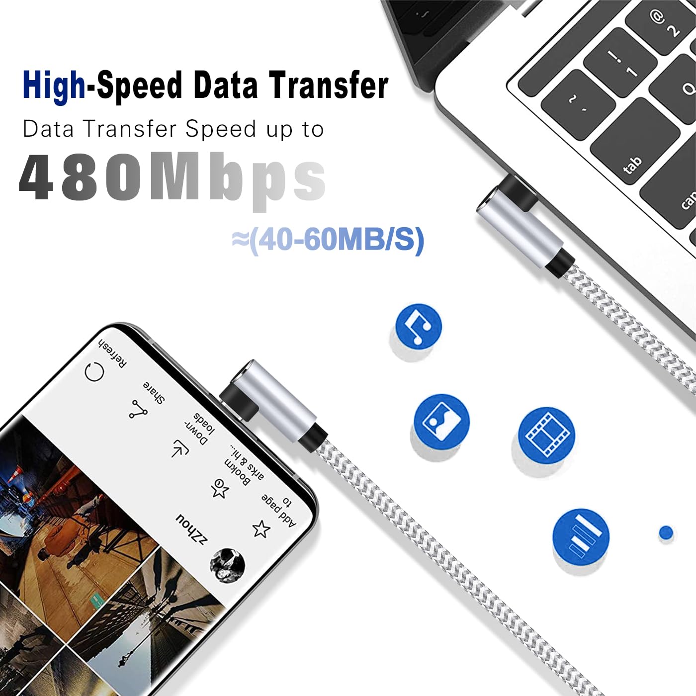 90 Degree iphone Charger MFi-Certified, USB-C to Lightning Cable 6ft 2Pack