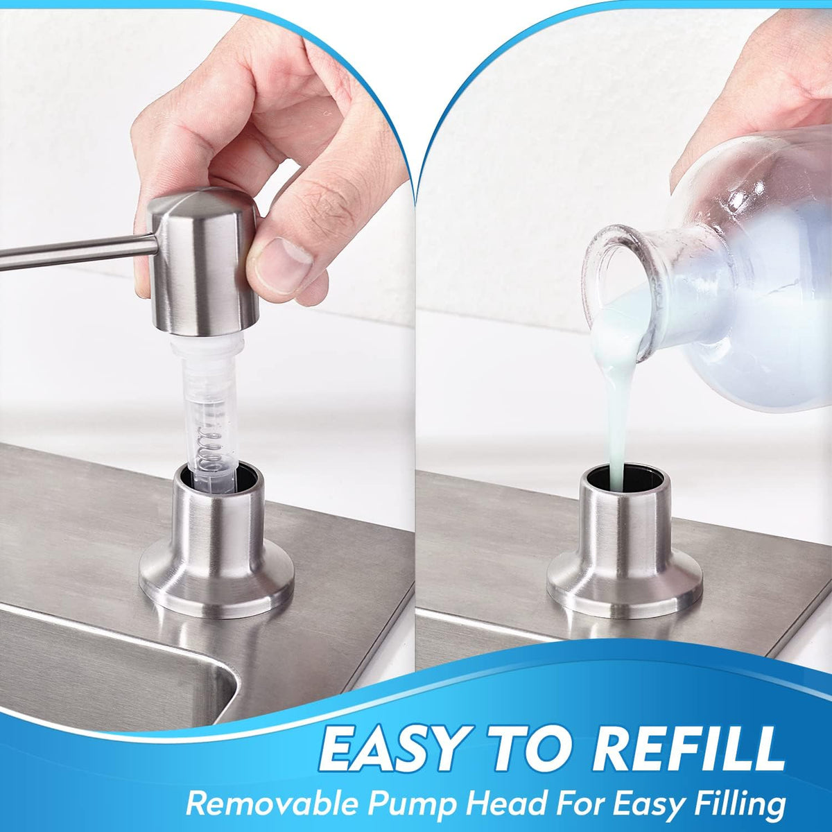 CREA Dish Soap Dispenser for Kitchen Sink, Built-in Countertop Set with 39" Tube & 17oz Bottle, Stainless Steel Pump