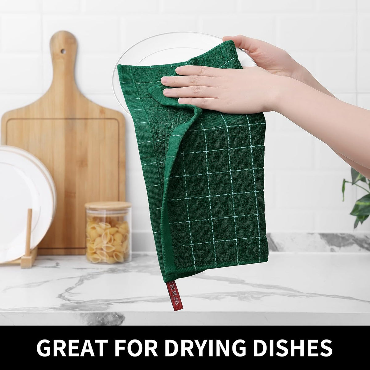 Homaxy 100% Cotton Terry Kitchen Dish Cloths, Ultra Soft and Absorbent Dish Towels for Kitchen, Perfect for Drying and Washing Dishes, 6 Pack, 12 x 12 Inches, Dark Green