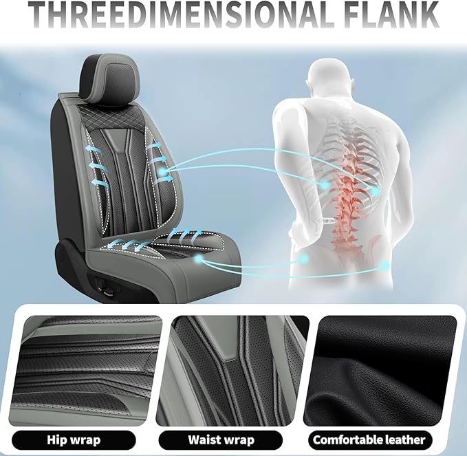 Fit Altima Car Seat Covers Compatible with Nissan Altima 2011-2025 2026 - Full Set Premium Leather， Waterproof Breathable， All-Weather Seat Cushion Protecto&Airbag Compatible （Gray & Black
