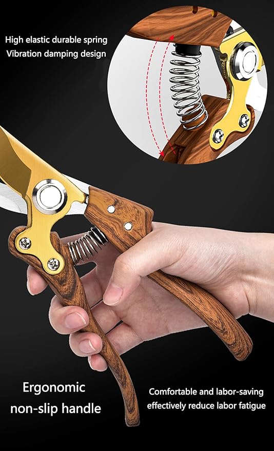 Garden Shears, Japanese Floral branch cutters, Snips for Gardening, Flower scissors Florist clippers, Hand Held Pruners for Gardening Heavy Duty, Pruning shears for garden (Wood grain)