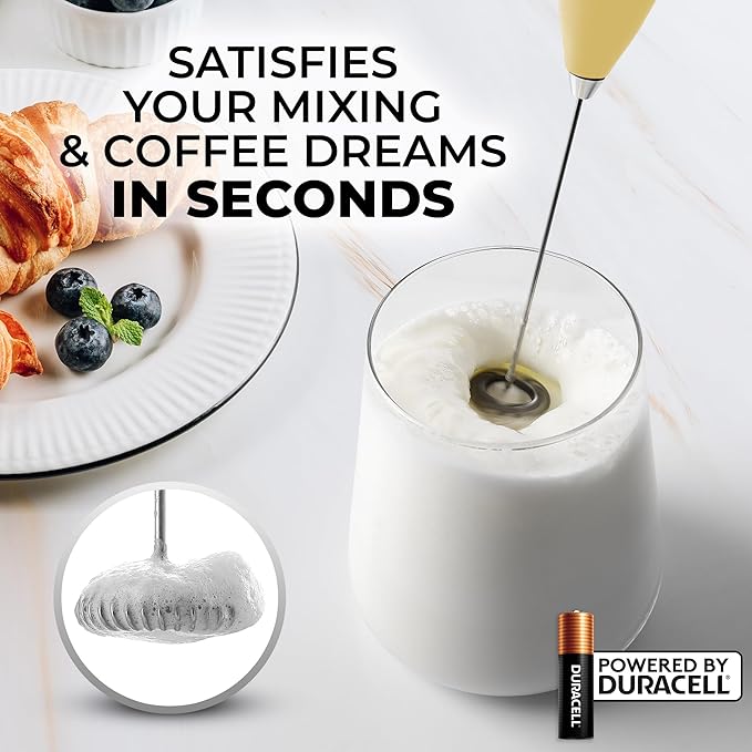 Zulay Kitchen Milk Frother Handheld Electric Whisk with AA Duracell Batteries – Durable Drink Mixer for Coffee, Lattes, Cappuccinos & More - Mimosa