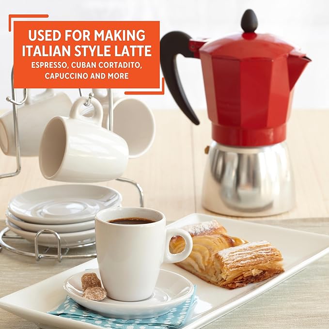 IMUSA USA B120-42T Aluminum Stovetop Coffeemaker, Espresso Machine, 3-Cup, Red