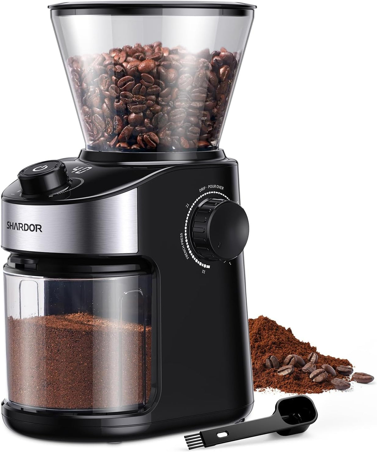 SHARDOR Electric Burr Coffee Grinder, 32 Precision Grind Settings, 40-Second Adjustable Timer, Chamber Cleaning Button, Designed for Coffee Enthusiasts