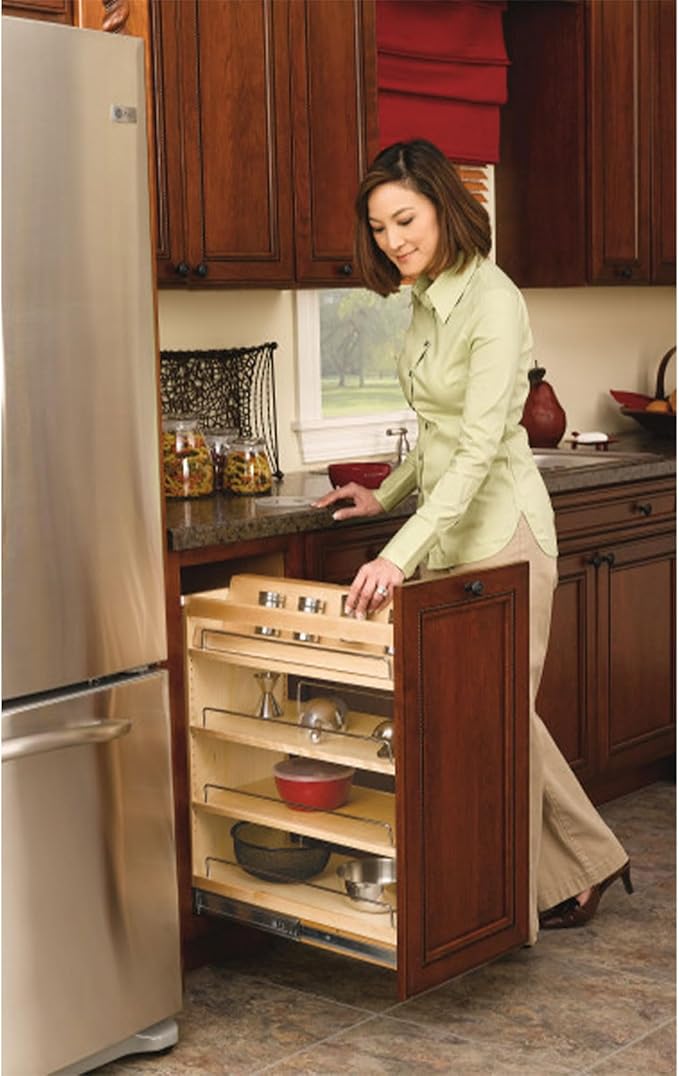 Rev-A-Shelf 11" Pullout Kitchen Cabinet Storage Organizer Slide Out Pantry Spice Rack with Adjustable Shelves for 11.5" W Cabinet Opening, 448-BC-11C