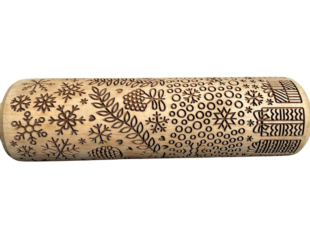 CHRISTMAS PRINTS Embossing Rolling Pin. Laser Engraved Dough Roller for Embossing Homemade Christmas Cookies by Algis Crafts
