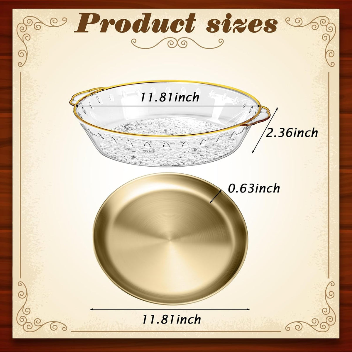 Baderke 1 Set 11.8" Chilled Serving Tray for Parties with Compartments Ice Chilled Party Platter Charcuterie Serving Board Cold Dish Dip for Fruit Seafood Vegetable Shrimp Cocktail (Gold)