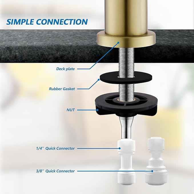 WEWE Drinking Water Faucet for Kitchen Sink, Gold Kitchen Water Filter Faucet Stainless Steel for Reverse Osmosis or Water Filtration System Beverage Non-Air Gap RO Faucet Gold Finish