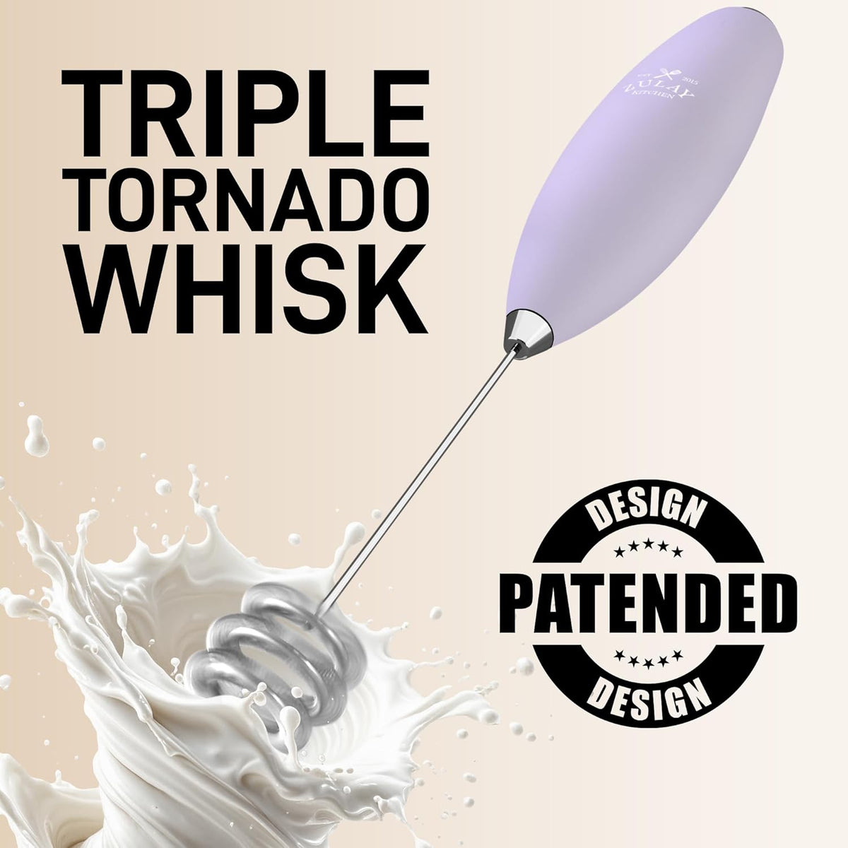 Zulay Kitchen Patented Tornado Triple Whisk Milk Frother with 4 Duracell Batteries – Handheld Foam Maker for Coffee, Lattes, Matcha & Hot Chocolate – Rich, Creamy Froth in Seconds