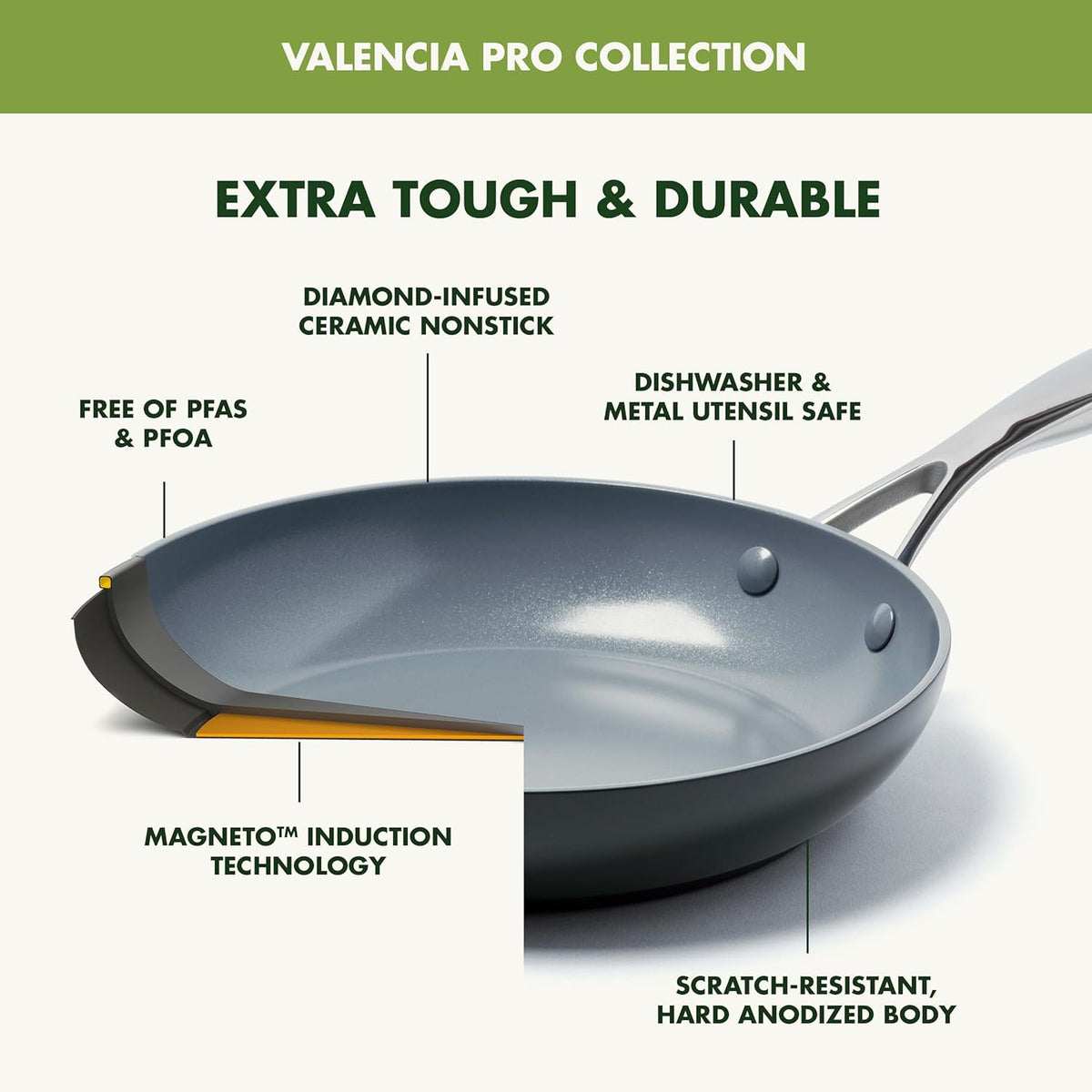 GreenPan Valencia Pro Hard Anodized Healthy Ceramic Nonstick 5QT Stock Pot with Lid, PFAS-Free, Induction, Dishwasher Safe, Oven Safe, Gray