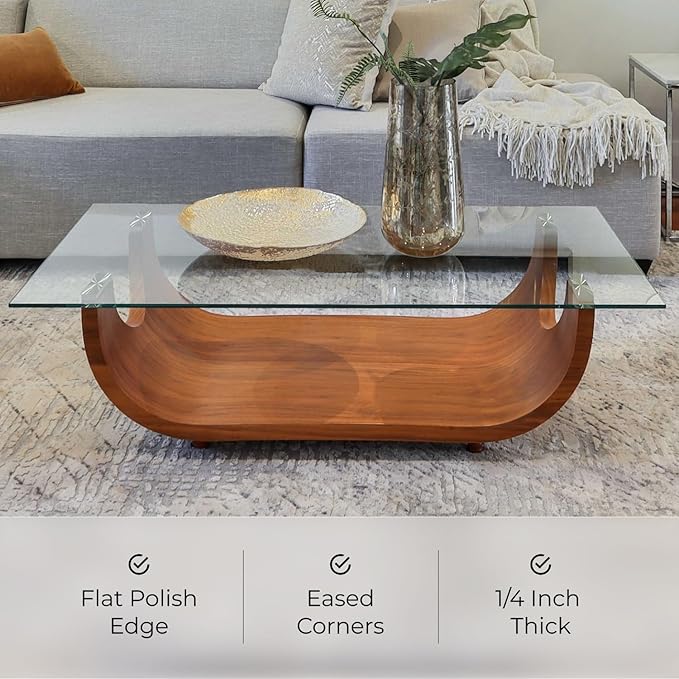 Fab Glass and Mirror Tempered Glass Table Top 42x72 Inch Rectangle 1/4" Thick Clear Furniture Protector with Flat Polish Edge Eased Corners for Coffee Dining Tables Desks