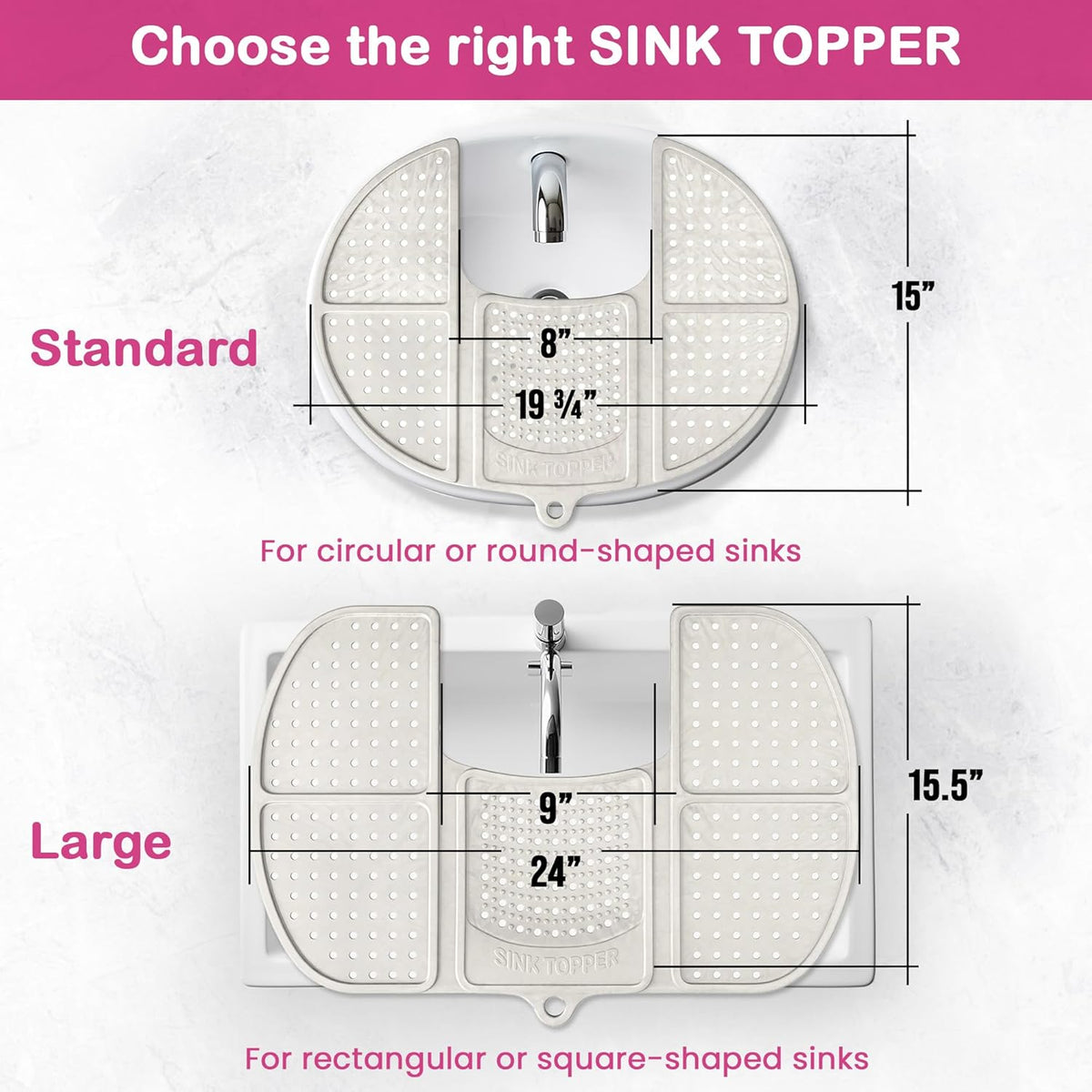Sink Topper Bathroom Counter Cover & Storage Saver, Foldable Silicone Mat for Hot Tools, Hair Styling & Makeup, Beauty Brush Cleaning Mat, RV Camper Sink Cover & for Small Spaces (Large Silver)