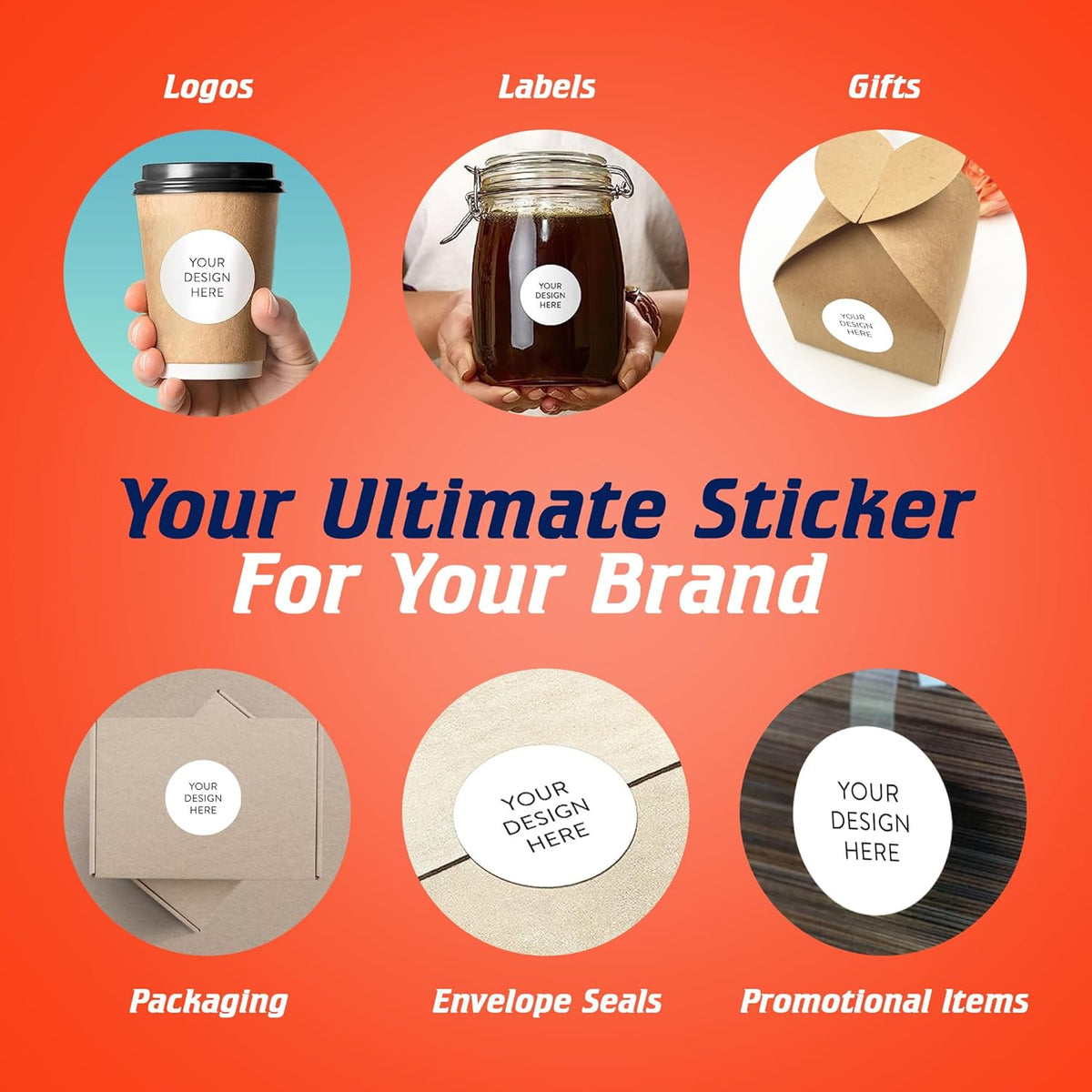 100 Custom Vinyl Stickers - Upload Your own Image, Text, Design, Logo - Personalized Logo Labels for Handmade, Packaging, Bottle, Jars, Candle, Brand Stickers (White, 1.5x1.5)