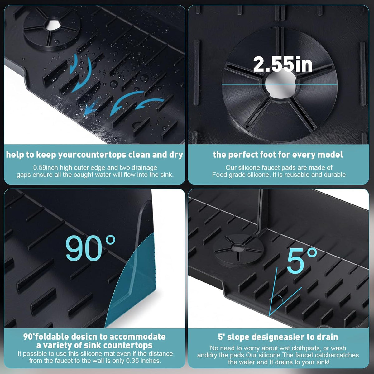 Kitchen Sink Splash Guard，Sink Draining Pad Behind Faucet，Faucet Mat for Kitchen Sink，Comes with a Silicone Brush for Cleaning Drying Mat for Countertop Protect