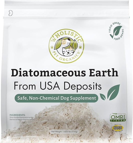 Wholistic Pet Organics DE for Dogs Organic Food Grade for Dogs Safe Non-Chemical Freshwater Silica Improves Overall Health (26 oz)