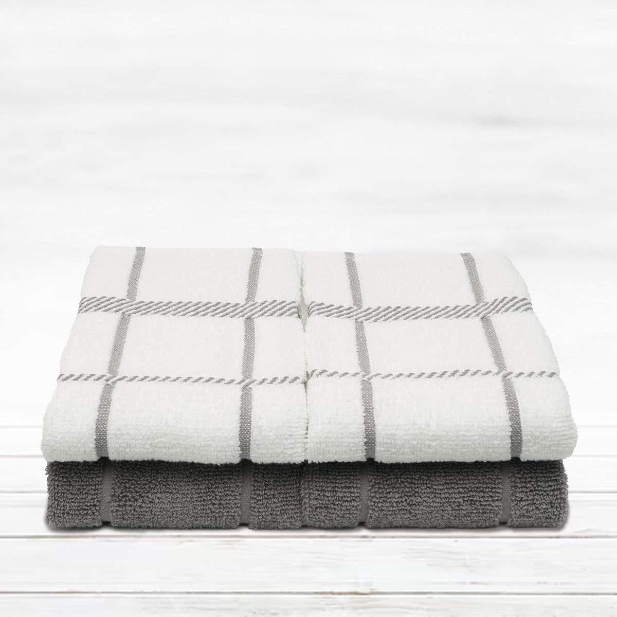100% Cotton Terry Dish Towels, 4 Pack 16 x26 Inches, Super Soft and Absorbent Kitchen Towels, Perfect for Kitchen Cleaning and Dish Washing | Light Gray