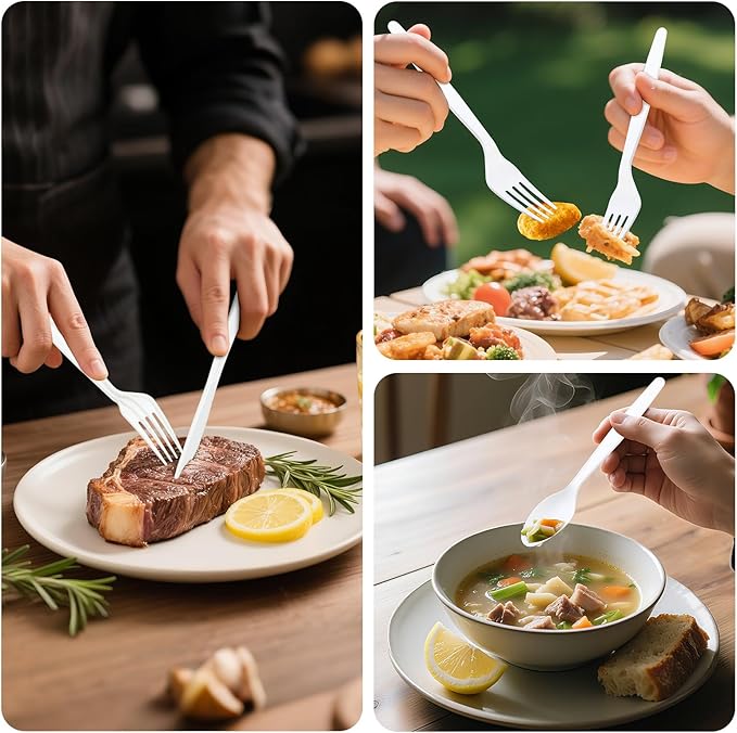Heavy Duty Compostable Forks (300Pack), Eco-Friendly Heavyweight No-Plastic Fork - 100% Disposable Forks Cornstarch Flatware for Lounge Party Wedding BBQ Picnic Camping