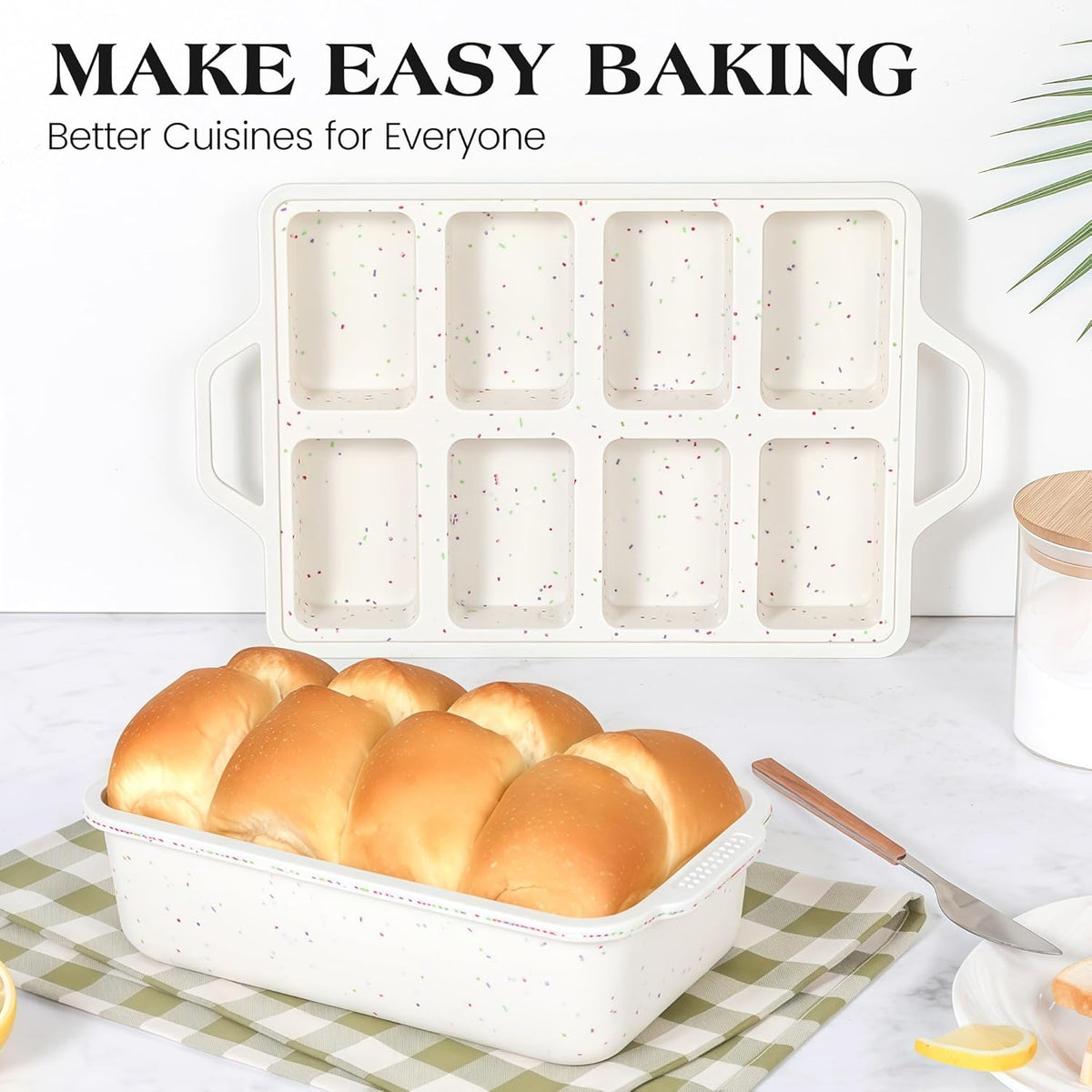 2 Pcs Silicone Bread Loaf Pan Nonstick Silicone Loaf Pans for Baking 9x5 inch Large Bread Mold with Metal Reinforced Frame(Cream)