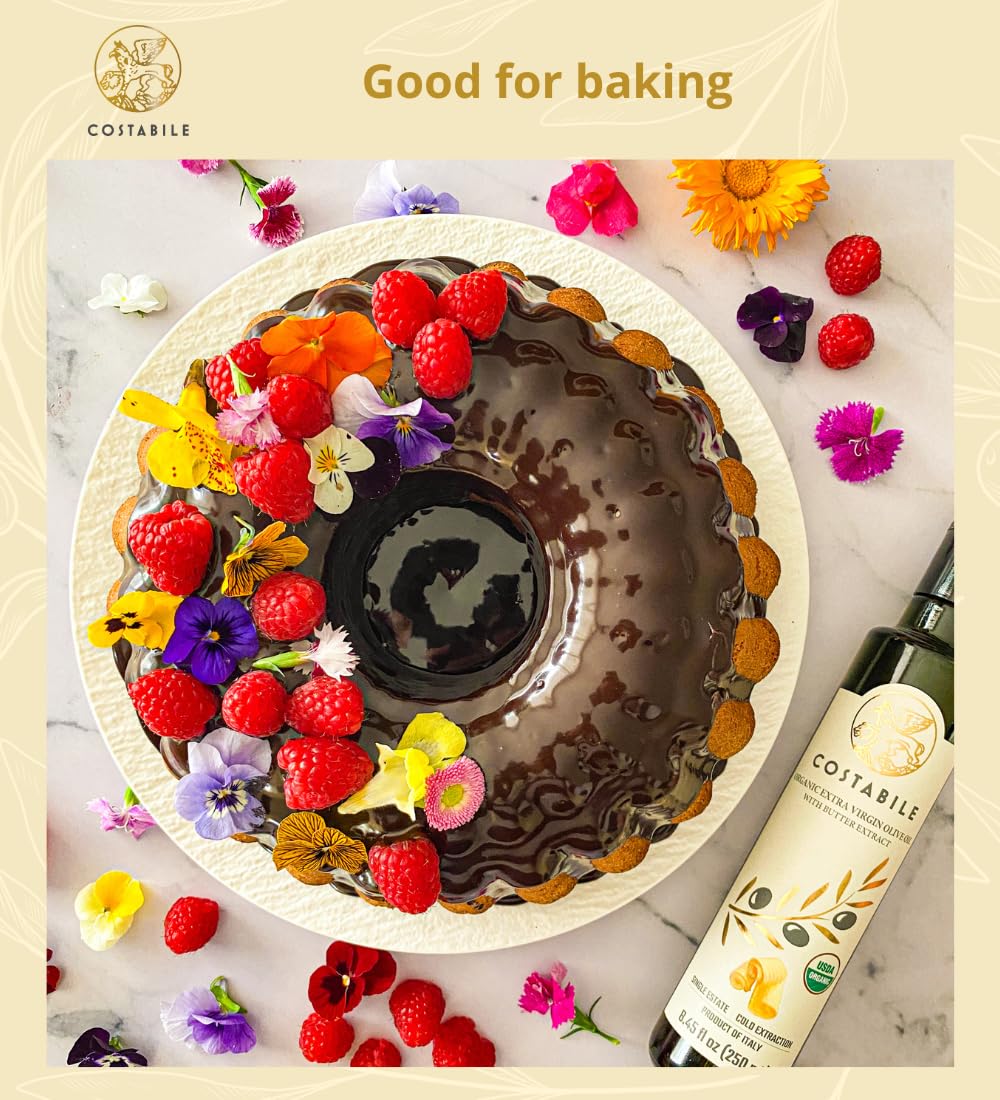 Butter Flavored Olive Oil from Italy - Organic Extra Virgin Butter Olive Oil Ideal for Baking, Cooking and Popcorn Seasoning - COSTABILE 8.45 Fl. Oz.