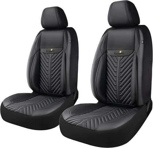 PU Leather Car Seat Covers Front Set – Waterproof seat Cover for Cars，3D Foam Support Automotive seat Covers ，Airbag Compatible, Universal Fit for Cars SUVs Trucks Sedans（Black）