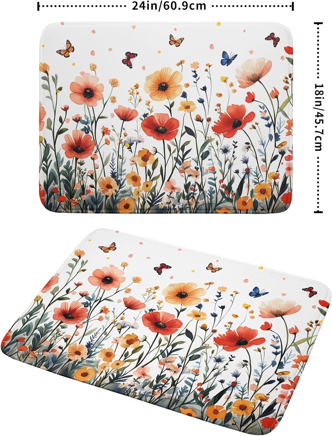 Poppy Flower Dish Drying Mat 18x24 Inch Floral Leaves Dish Drainer Protector Pad Washable Reversible Drying Pad for Kitchen Counter Sink