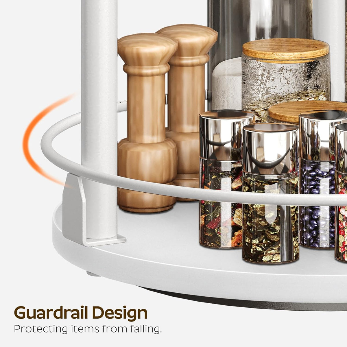 Lazy Susan Organizer, Rotating Spice Rack, 2 Tier Spice Turntable Organizer, Industrial Turntable Spice Holder, for Kitchen Countertop, Compact and Versatile, White SR22WW