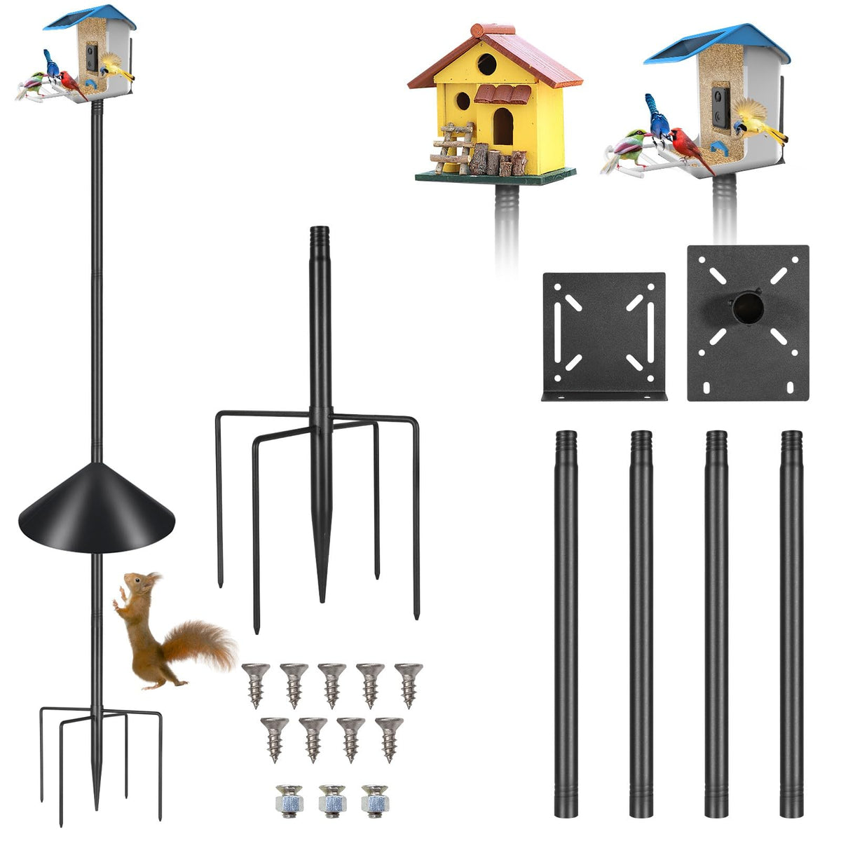 Proerr Smart Bird Feeder Pole Stand 79In,Adjustable Height Metal Bird House Pole for Outdoor Garden with Multiple Mounting Options Round Squirrel Baffle High 79in (79'' Pole&Baffle)
