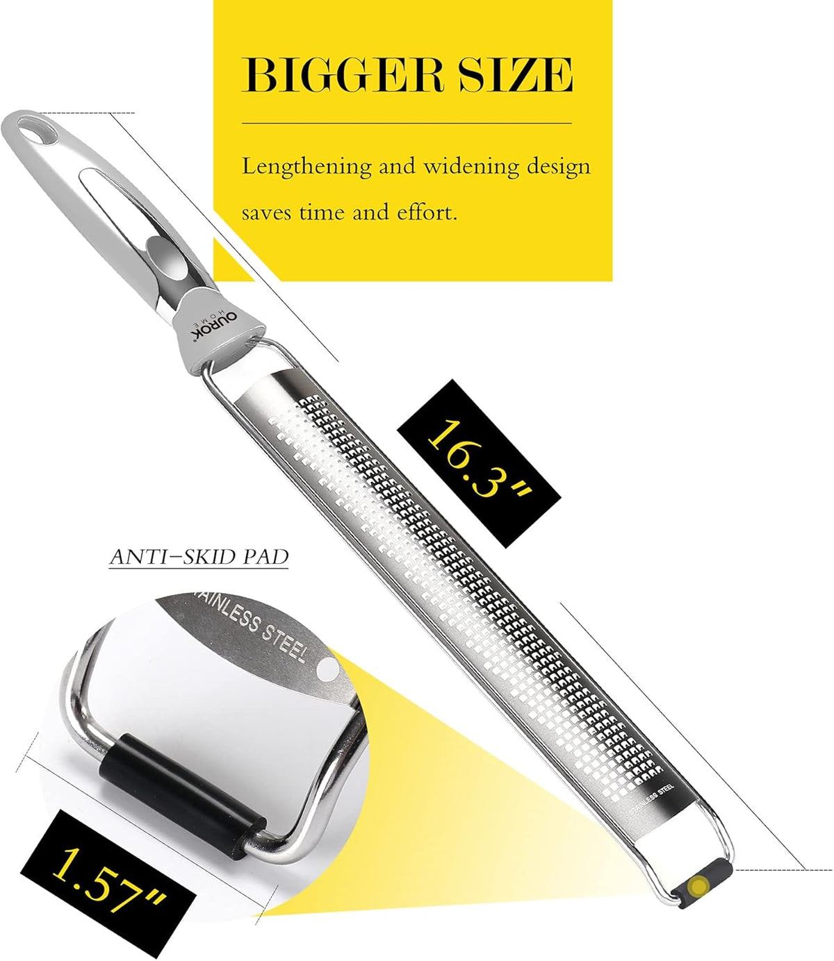 Ourokhome Kitchen Lemon Zester, Stainless Steel Hand Held Parmesan Cheese Grater for Ginger, Chocolate, Coconut, Lime, Nutmeg, Citrus, Fruit, Vegetable with Cleaning Brush, Dishwasher safe, Gray