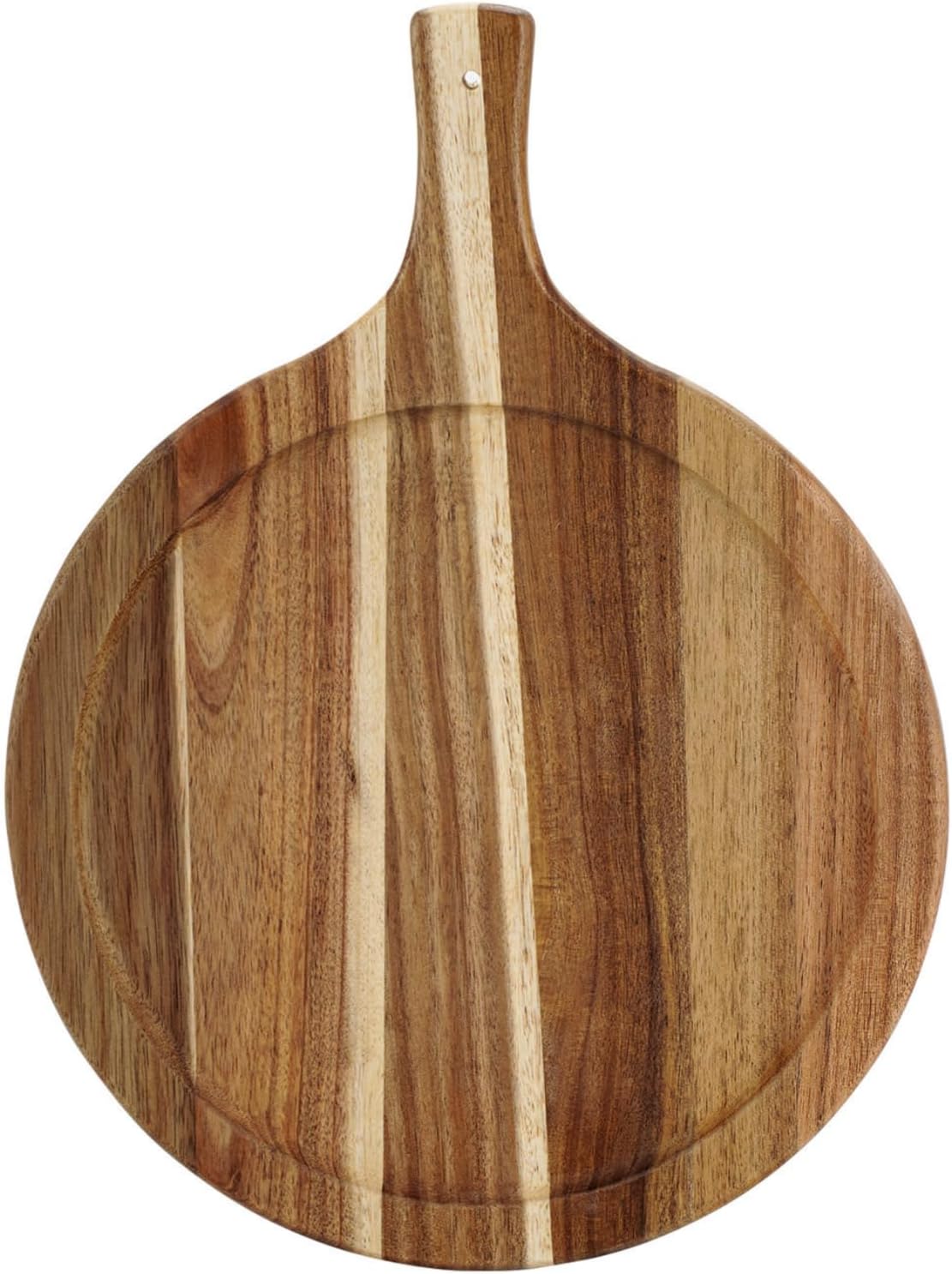 Acacia Wood Round Cutting Board with Handle, Pizza Cutting Boards for Kitchen, Small Wooden Chopping Board, Charcuterie Serving Boards for Cheese, Meat, Vegetables, Bread, 15.7" x 11.8"