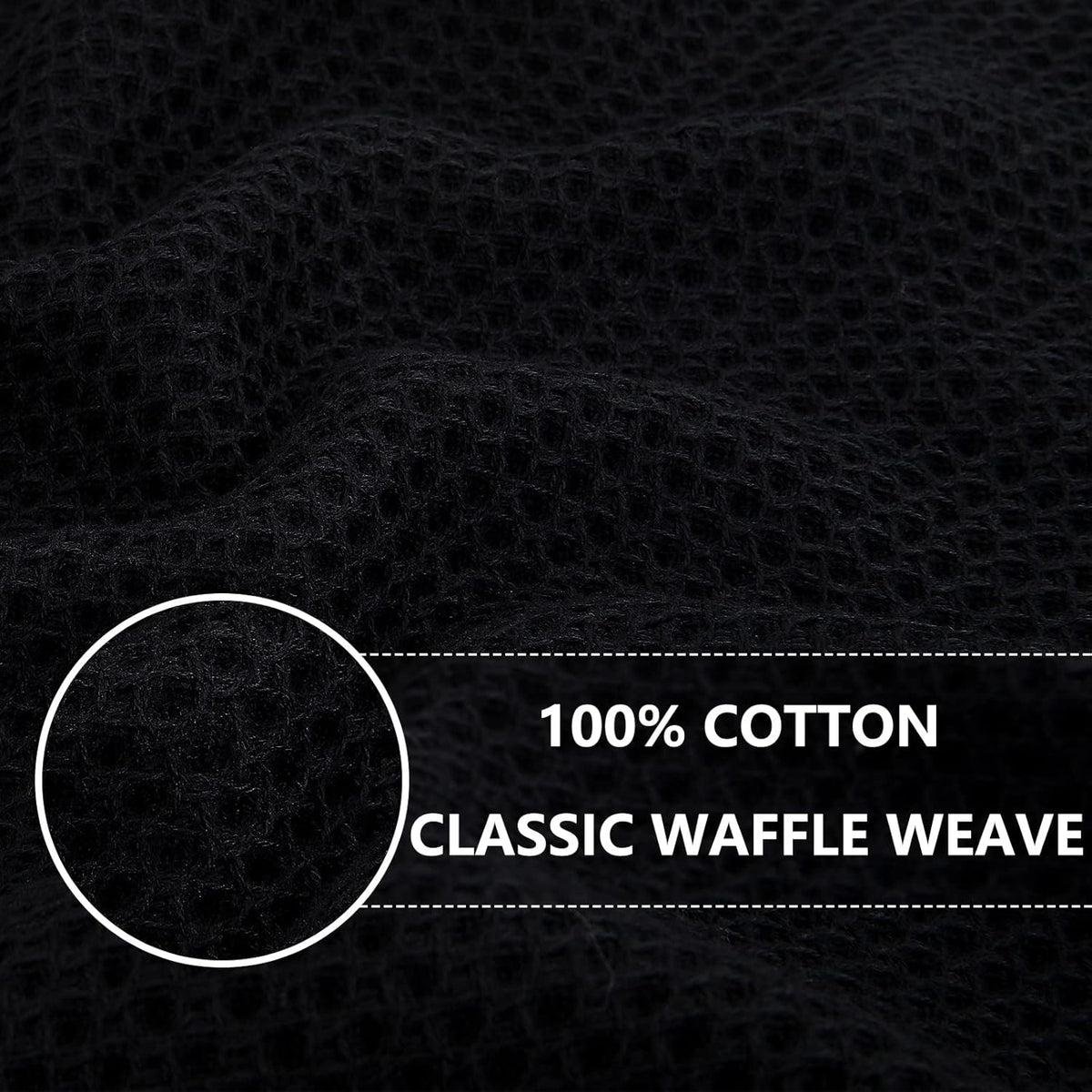 Homaxy 100% Cotton Waffle Weave Kitchen Dish Cloths, Ultra Soft Absorbent Quick Drying Dish Towels, 12 x 12 Inches, 6-Pack, Black