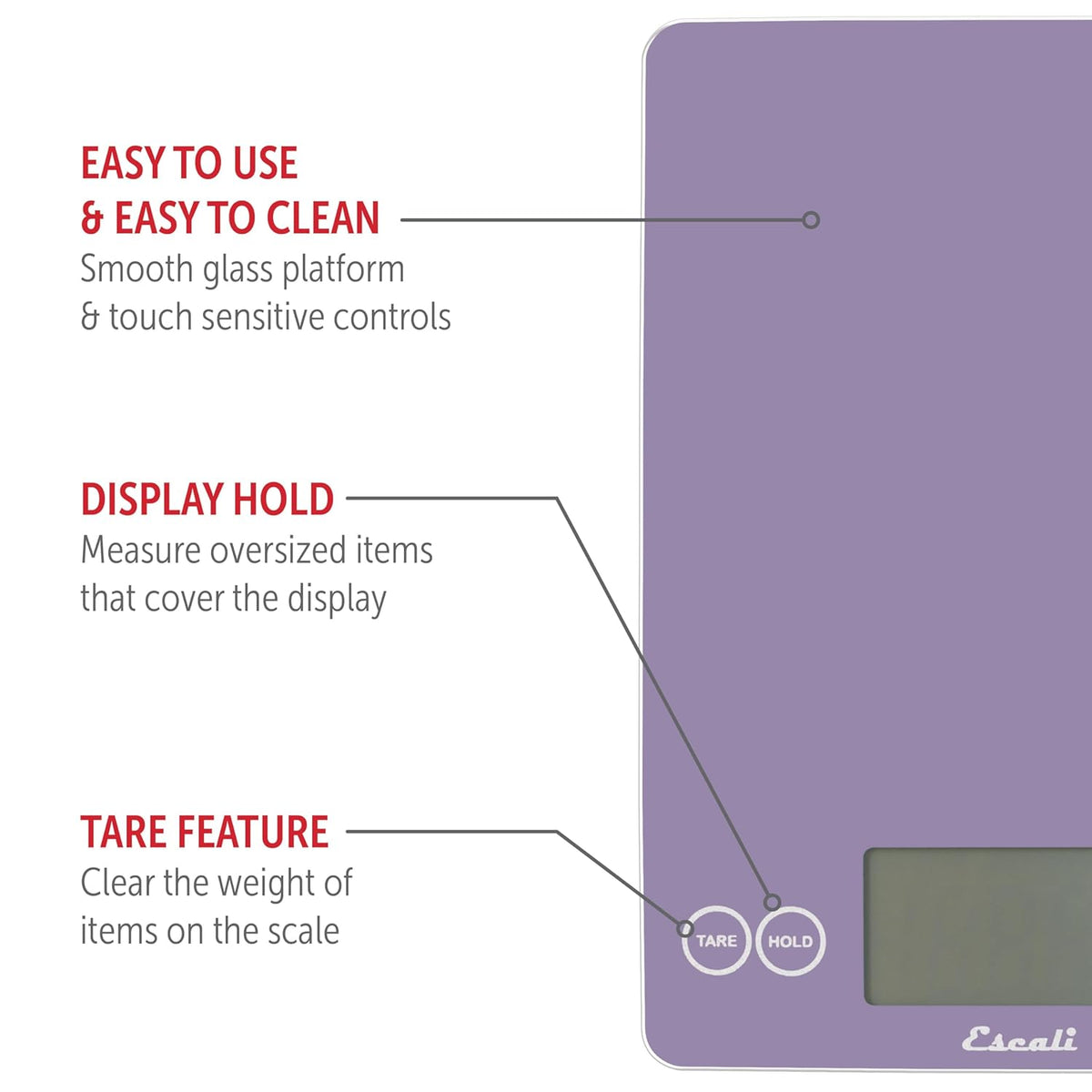 Escali Arti Classic Digital Coffee Scale Espresso Scale and Countertop Food Scale, 15-Pound Capacity, Violet