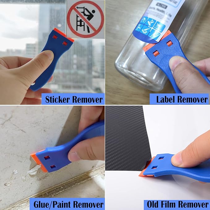 EHDIS 1.5" Plastic Razor Scraper with 10pcs Double Edged Plastic Blades for Removing Labels Stickers Decals on Glass Windows