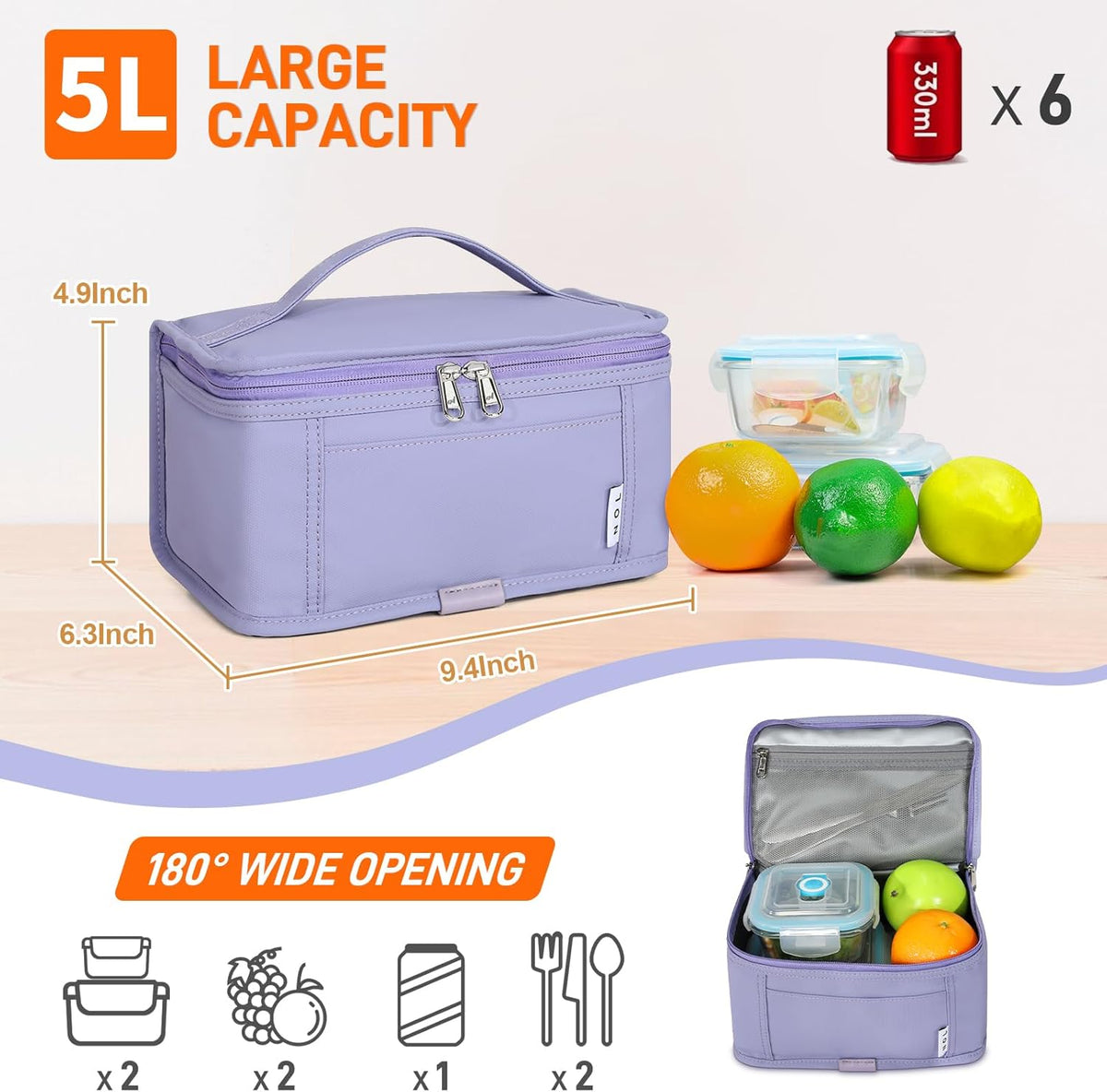 NOL Natural Organic Lifestyle Small Lunch Bag Mini Lunch Box Insulated Lunch Bag for Men/Women Leakproof Cooler Tote Bag Lightweight Nylon Waterproof Lunch Box For Work, Light purple